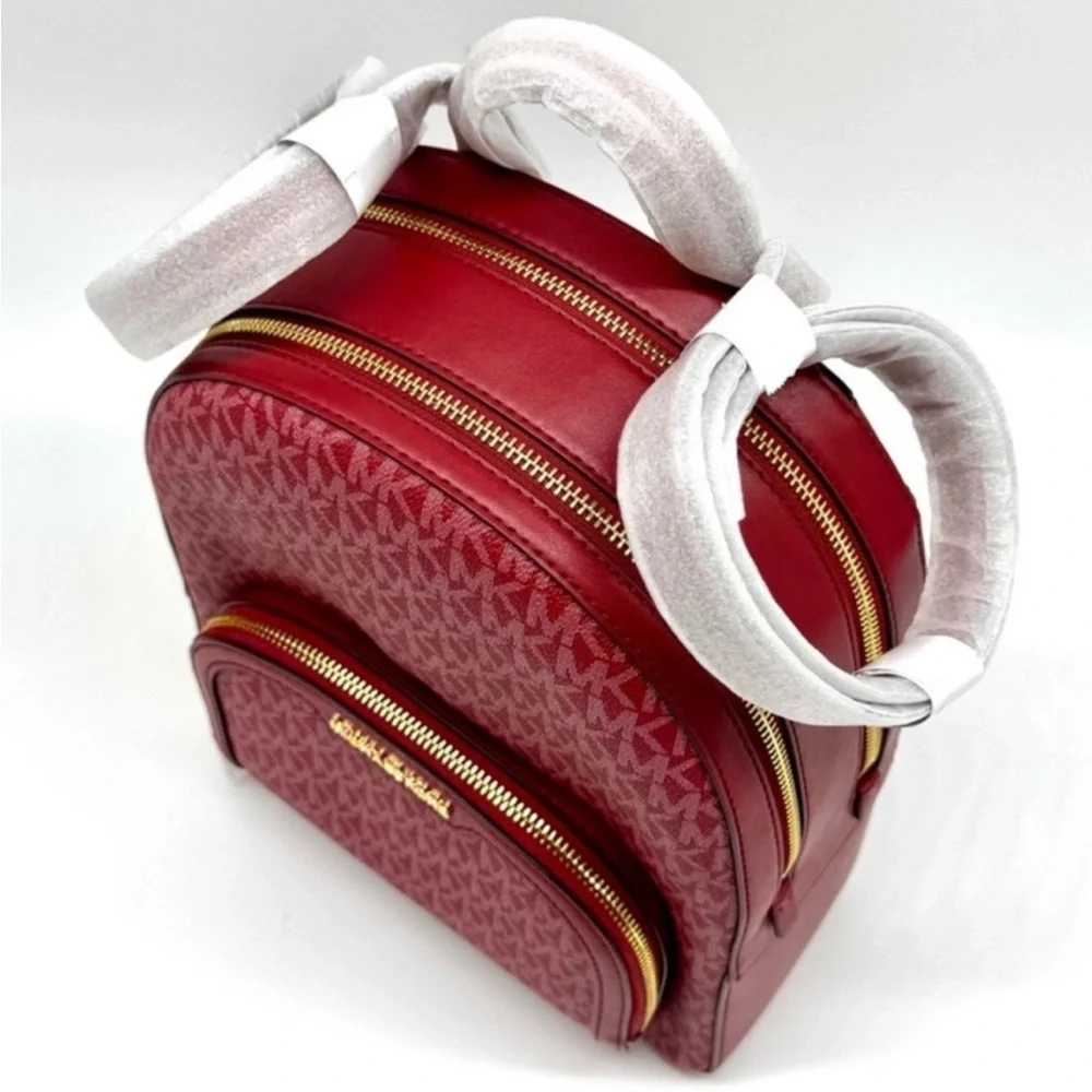 Michael Kors Jaycee Medium Logo Backpack & Matching Continental Wallet Cherry
